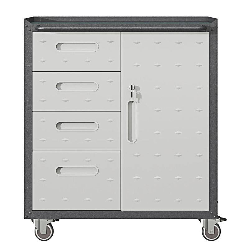 Armoire de rangement avec roulettes, armoire de rangement pour outils, armoire d'entrée, Noir/gris