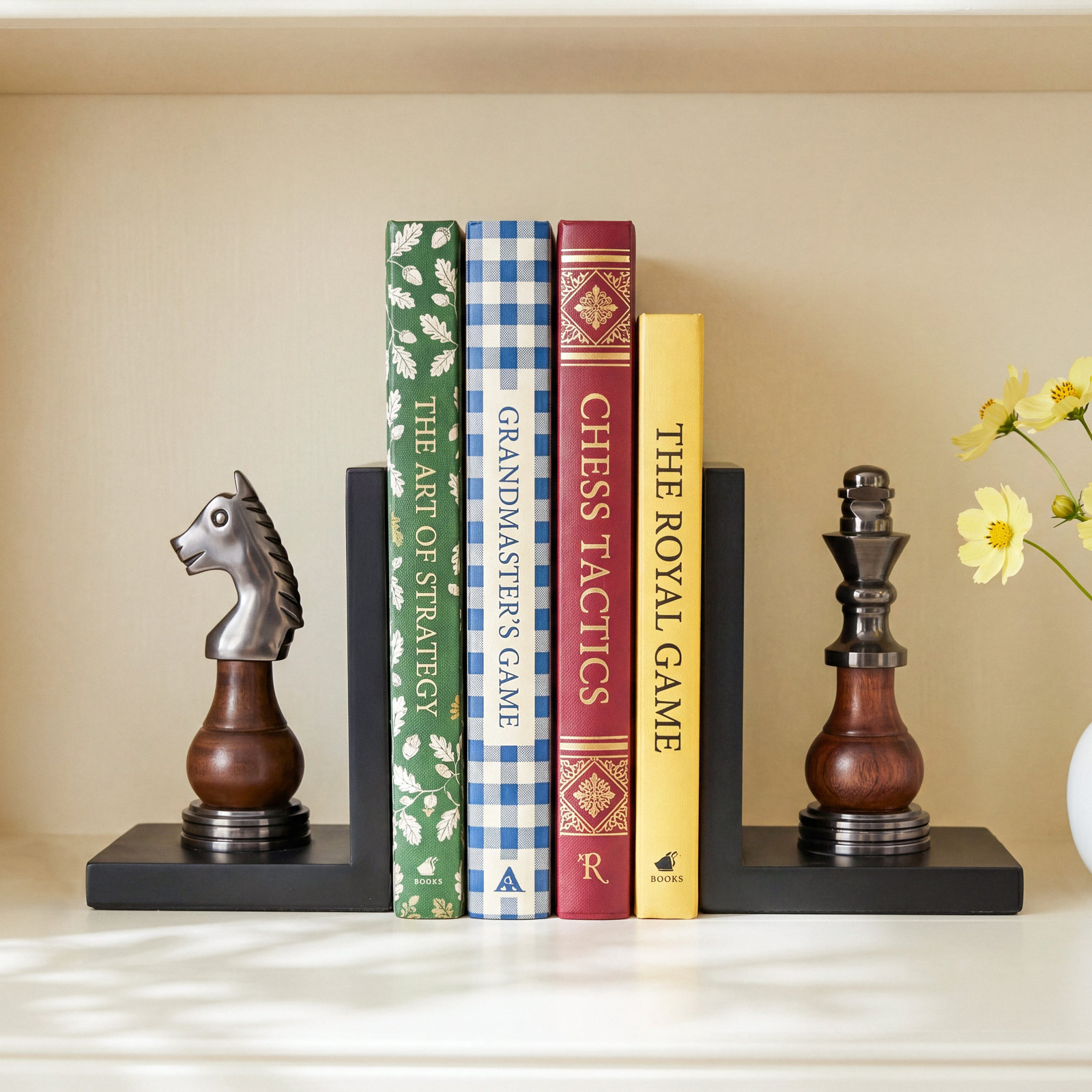 Metal Chess Decorative Bookends, 4.05L x 4.6W x 5.85H