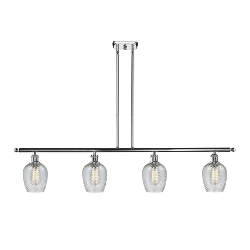 Luminaire suspendu linéaire à 4 lumières pour îlot de cuisine Lyman, Motif cannelé transparent, Ampoule DEL 6 watts Vinage