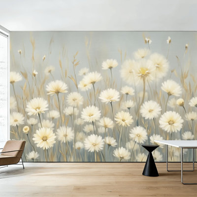 Animaux, papier peint auto-adhésif crème, fleurs sauvages, prairie, tons neutres, peintures botaniques impressionnistes, H 100 po x l 144 po, papier peint amovible en PVC, adhésif pour chambre à coucher, salon, chambre de bébé