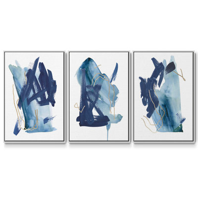 Indigo Collide I, ensemble de 3 toiles encadrées sur toile