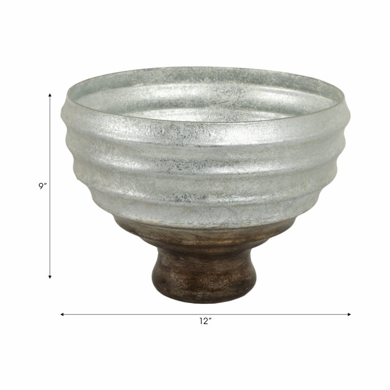 Handmade Glass Decorative Bowl, 9" H x 12" W x 12" D, Champagne Silver