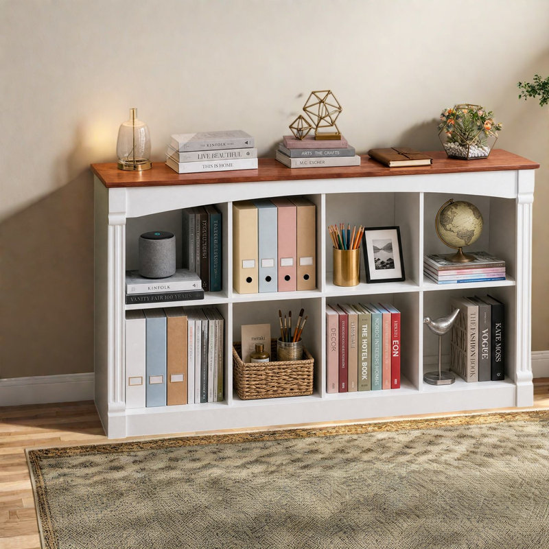 Bibliothèque cubique avec rangement, tablette moderne de style ferme en MDF noyer blanc pour la maison