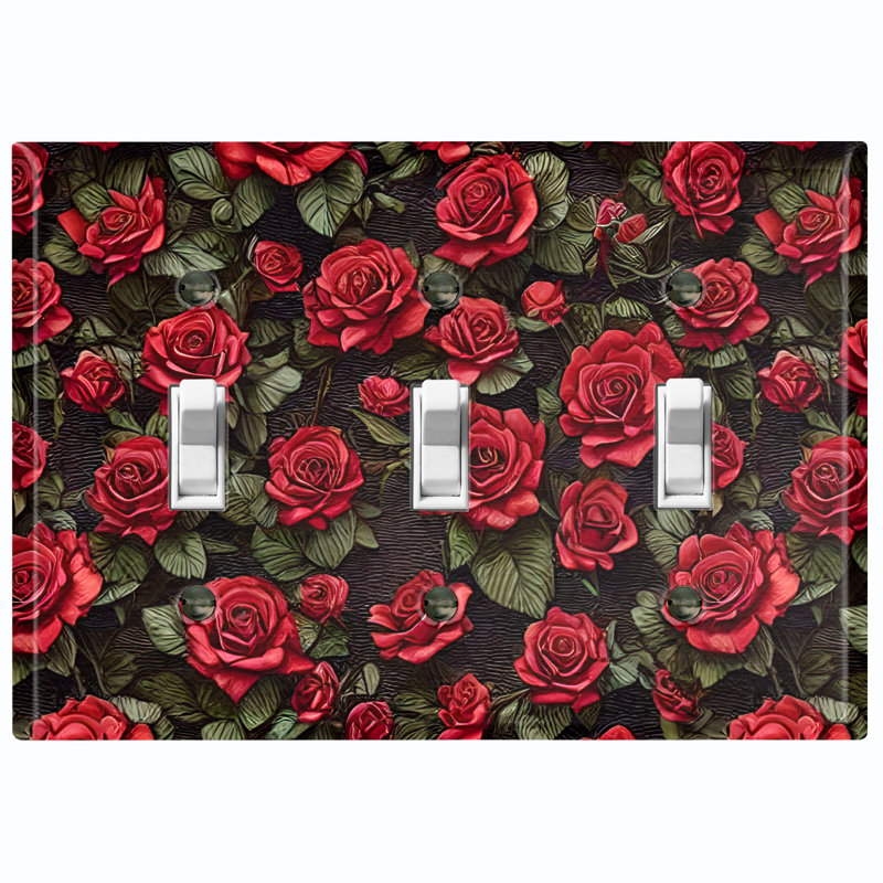 Plaque murale standard à 3 interrupteurs à bascule Red Roses Love Flower