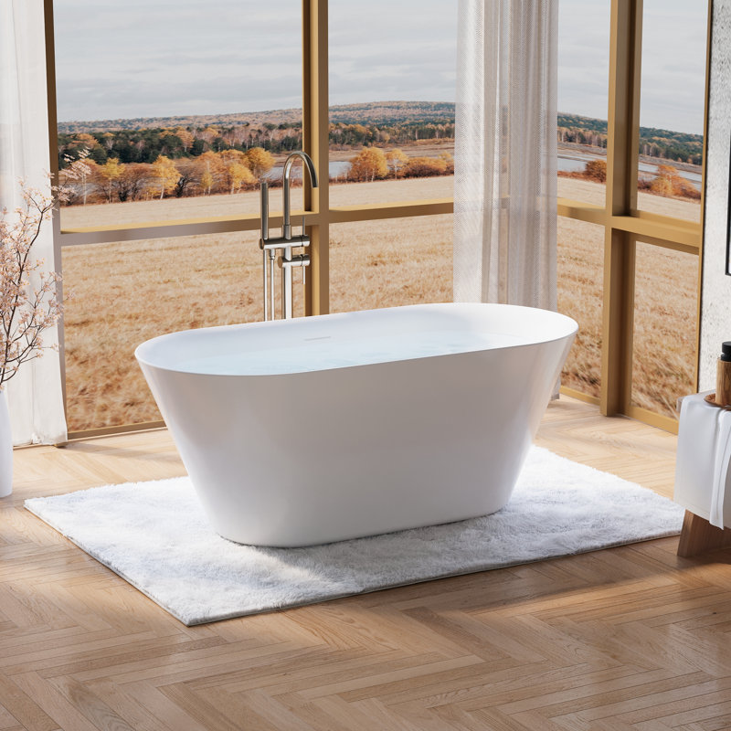 60 Inch,59-Gallon Freestanding Soaking Bathtub, 100% Pure Virgin Acrylic With Drain And Overflow,Glossy White