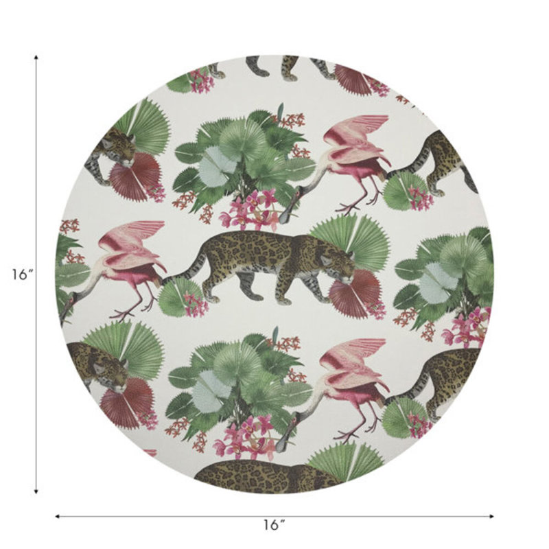 Leopard Walk Pebble 16" Vinyl Placemat, Green/Pink
