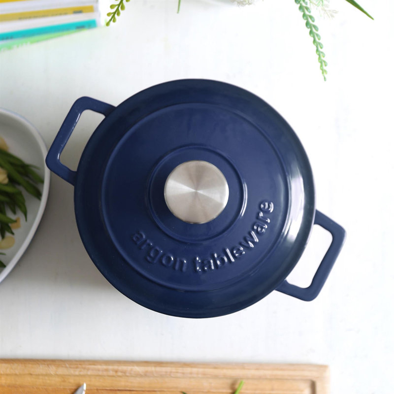 Argon Tableware - Round Cast Iron Casserole Dish, Blue