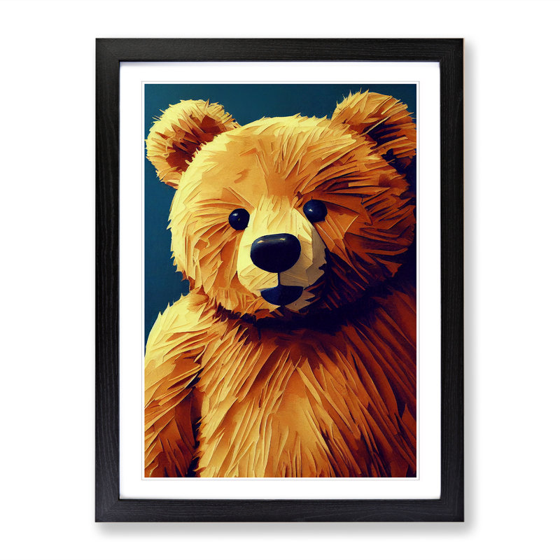 Teddy Bear - Single Picture Frame Print, 34cm H x 25cm W x 2cm D, Oak