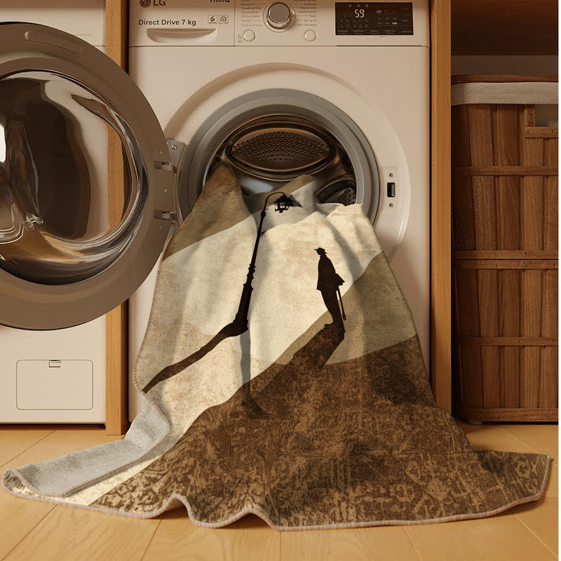 Tapis lavable à la machine noir et blanc à motif de scène de film Pacen, 3 X 5
