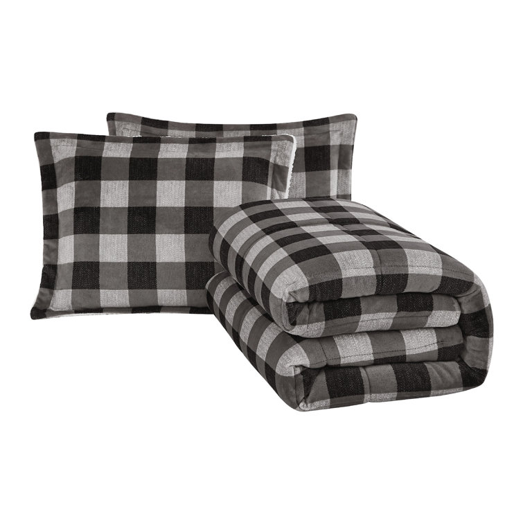 Buffalo Check Velvet White/Black Microfiber Comforter Set