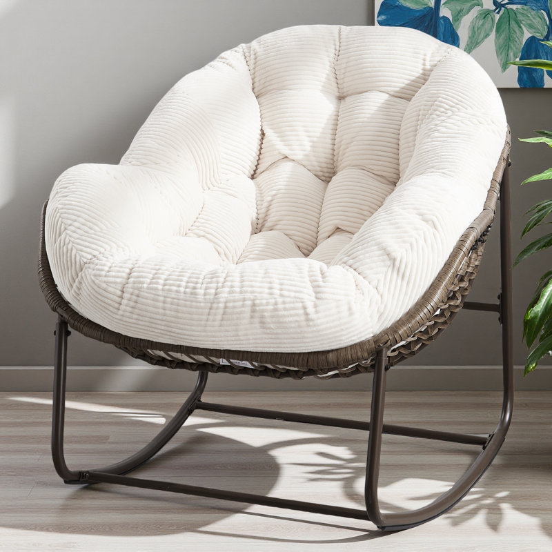 Chaise berçante d'extérieur en rotin, Blanc