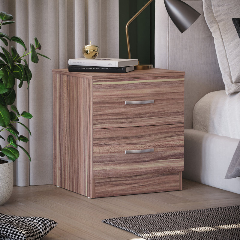Maybery 2 Drawer Bedside Table, Bedroom Storage Cabinet, Walnut