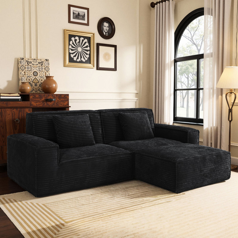 106,3 pouces à 3 sièges à compression moderne, microfibre noire, mousse à haut rebond, confortable pour jouer dans un appartement, salon familial à dossier complet
