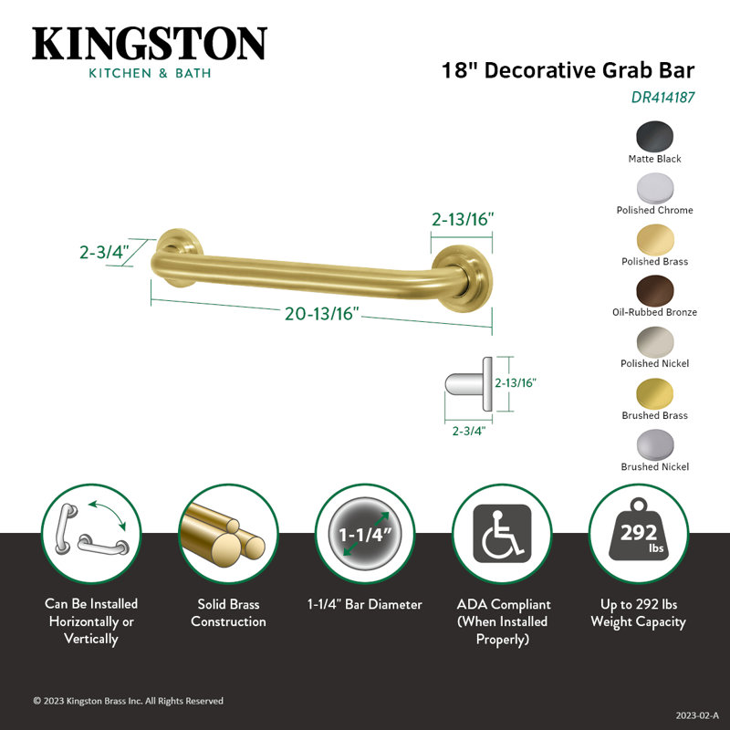 Kingston Brass Restoration 1-1/4 Inch O.D Grab Bar, Satin Brass, 2.81" H x 20.81" W x 2.75" D
