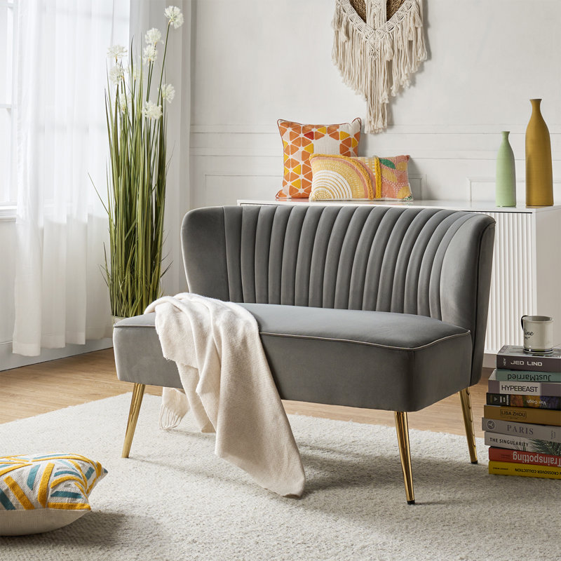 Euclid 47" Velvet 2-Seat Armless Loveseat, Gray