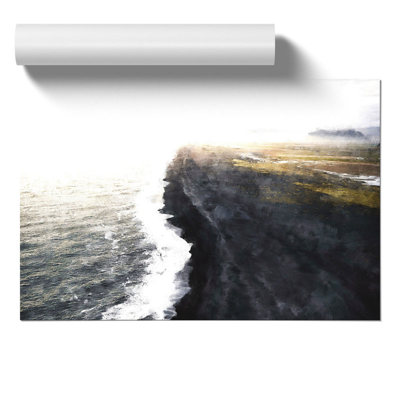The Black Sand Beach in Iceland Painting - Frameless Print, 21cm H x 30cm W x 0.1cm D