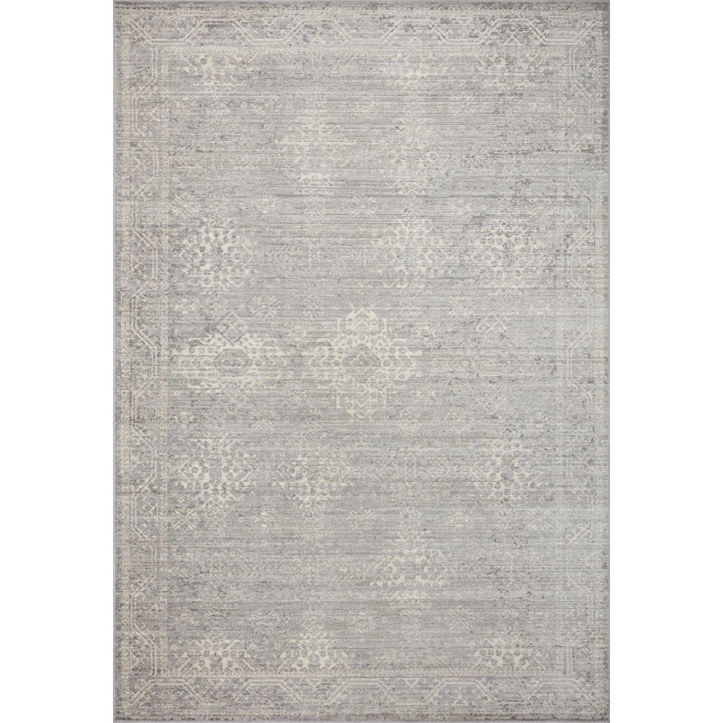Oriental Machine Woven Polypropylene/Polyester Area Rug in Gray/Beige, Square 1'6"