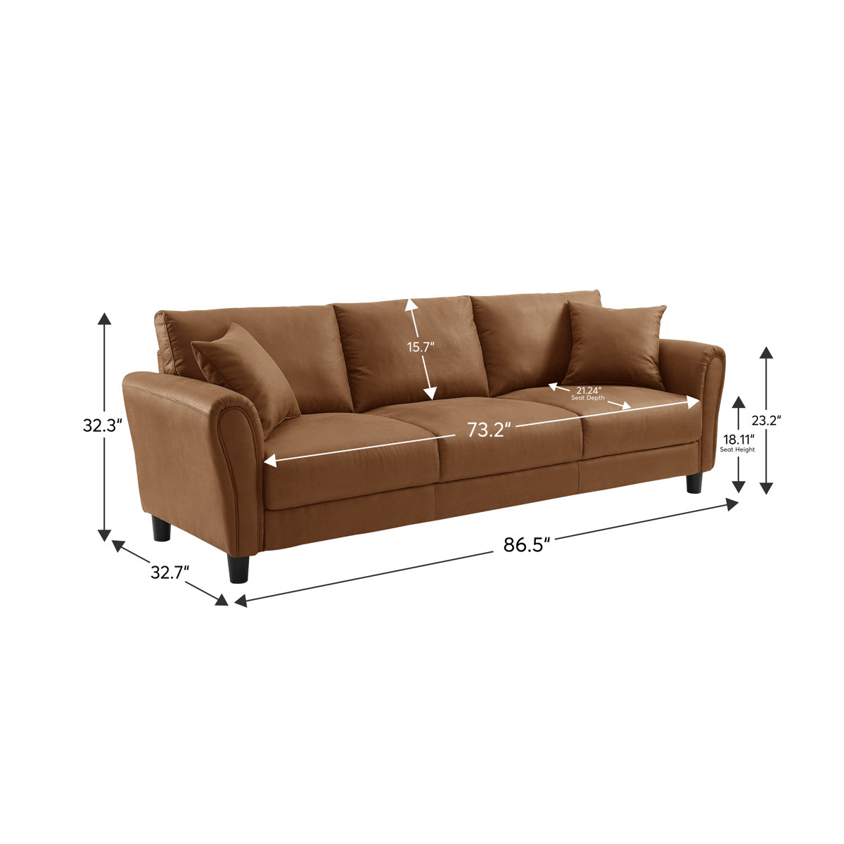 Latitude Run® 86.5“ Mid-Century Modern Faux Leather Rolled Arm Couch ,3 ...