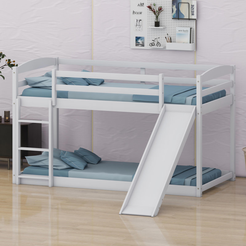 Lit superposé convertible avec glissade et échelle de sécurité, Blanc