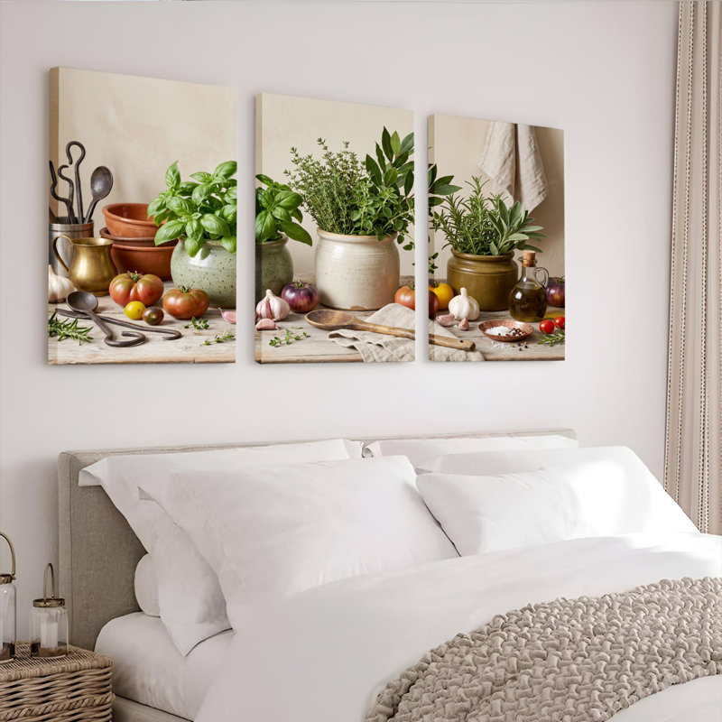 Ensemble de 3 tableaux sur toile représentant des herbes aromatiques, pour la décoration du salon, de la chambre et de la maison.
