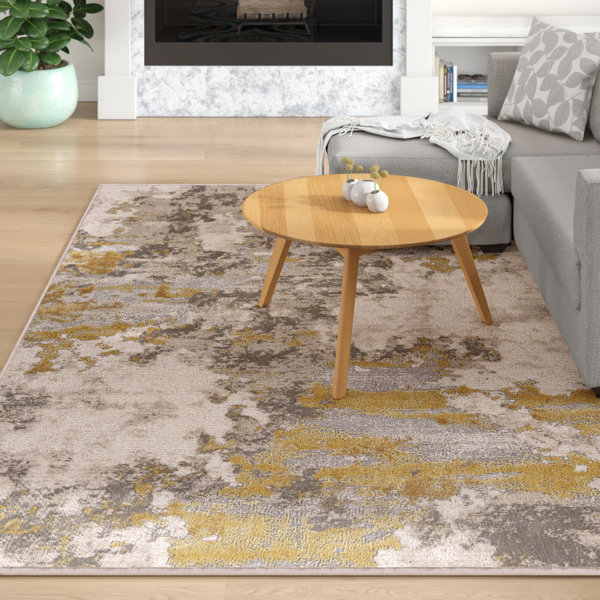 Lark Manor Annya Modern Abstract Power Loom Gold/Birch Rug & Reviews ...