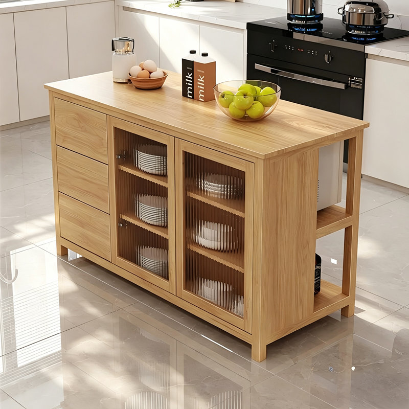 Comptoir d'îlot de cuisine rectangulaire en bois massif 55,12 po, H 31,5 po x l 55,12 po x P 23,62 po