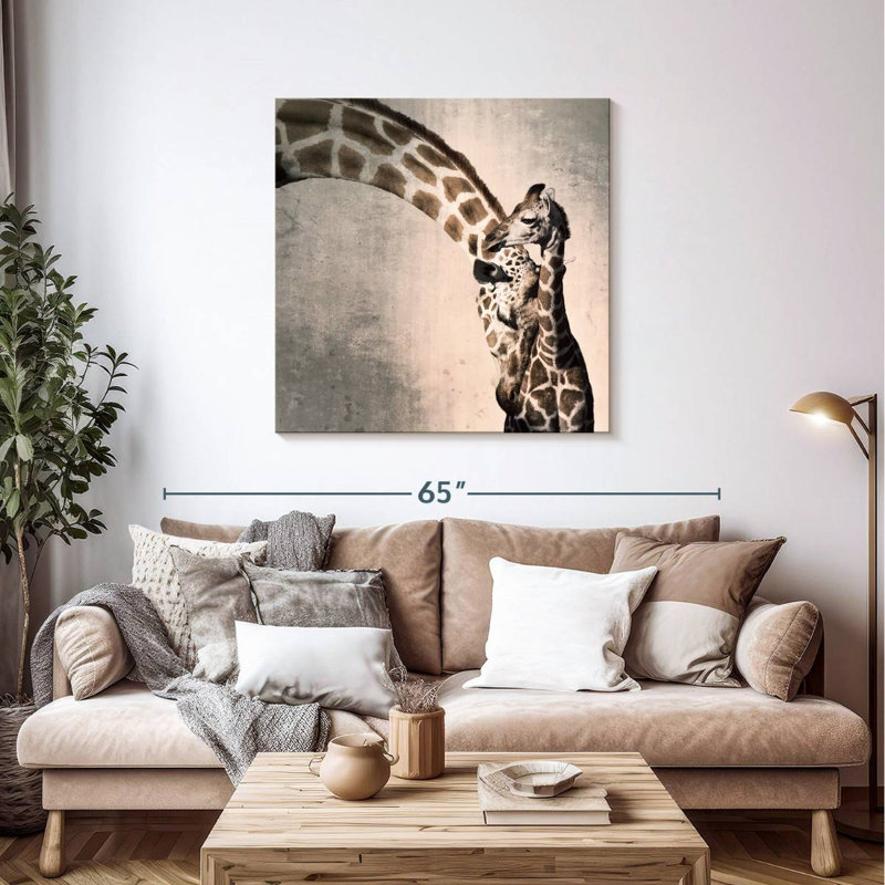 Brampt, mère et fils, girafe, H 39 po x l 39 po