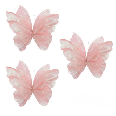 3 pièces de décoration papillon papillon en fil de soie, gaze géante, faux papillon en maille, accessoires de mariage, décoration pour mariage, extérieur, chambre à coucher, fêtes, rose