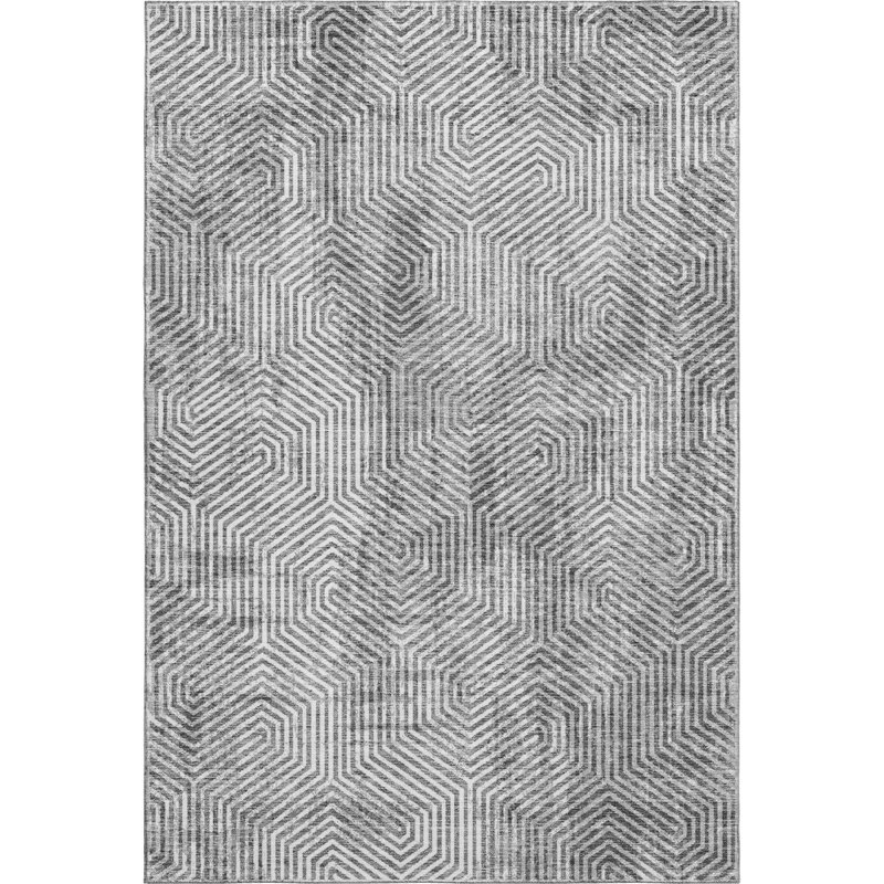 Tapis argenté de qualité supérieure lavable à la machine Prisco, Rectangle 10 pi x 14 pi