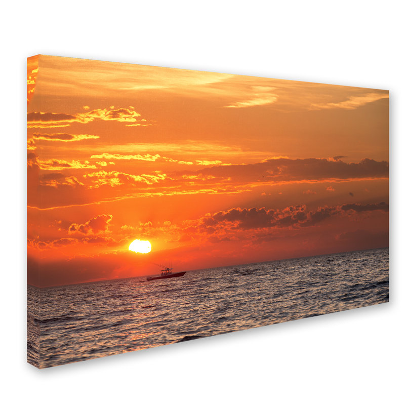 «Joden Fishing Boat Sunset» par Jason Shaffer, reproduction de photo sur toile tendue, H 12 po x l 19 po x P 2 po