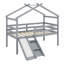 Lit mezzanine bas avec glissade, échelle, barrières de sécurité, cadre de toit de maison-1013101636