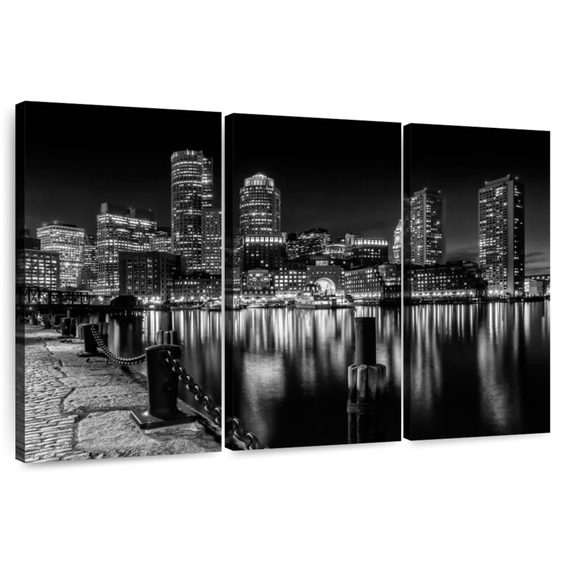 Sir Pier Boston Fan Pier Park la nuit, H 48 po x l 74 po