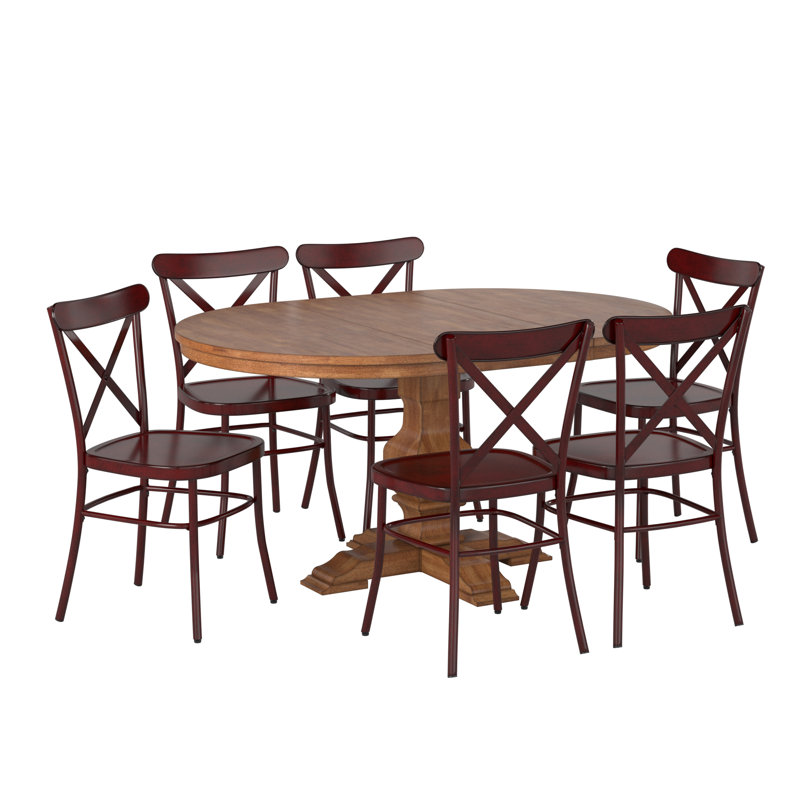 Fortville 6 - Person Extendable Solid Wood Top Pedestal Dining Set, Antique Berry