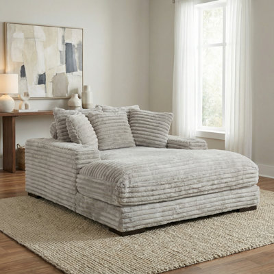 Adasha 67" Corduroy Chaise Lounger Sleeper with Wood Frame, Cupholders and USBs