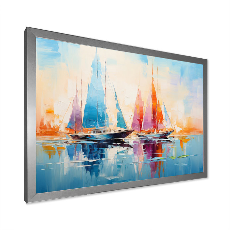 Sailboat Abstract Coastal Symphony I - Sailing Boat Canvas Wall Art, H 30 po x l 40 po x P 1,5 po, Cadre simple argenté