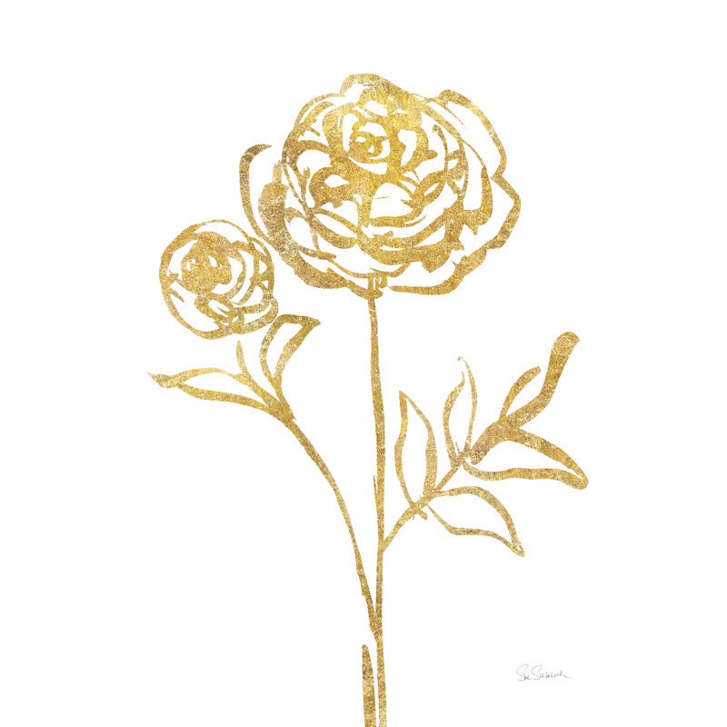 Floral Line I White Gold by Sue Schlabach - Wrapped Canvas Painting, 76cm H x 51cm W