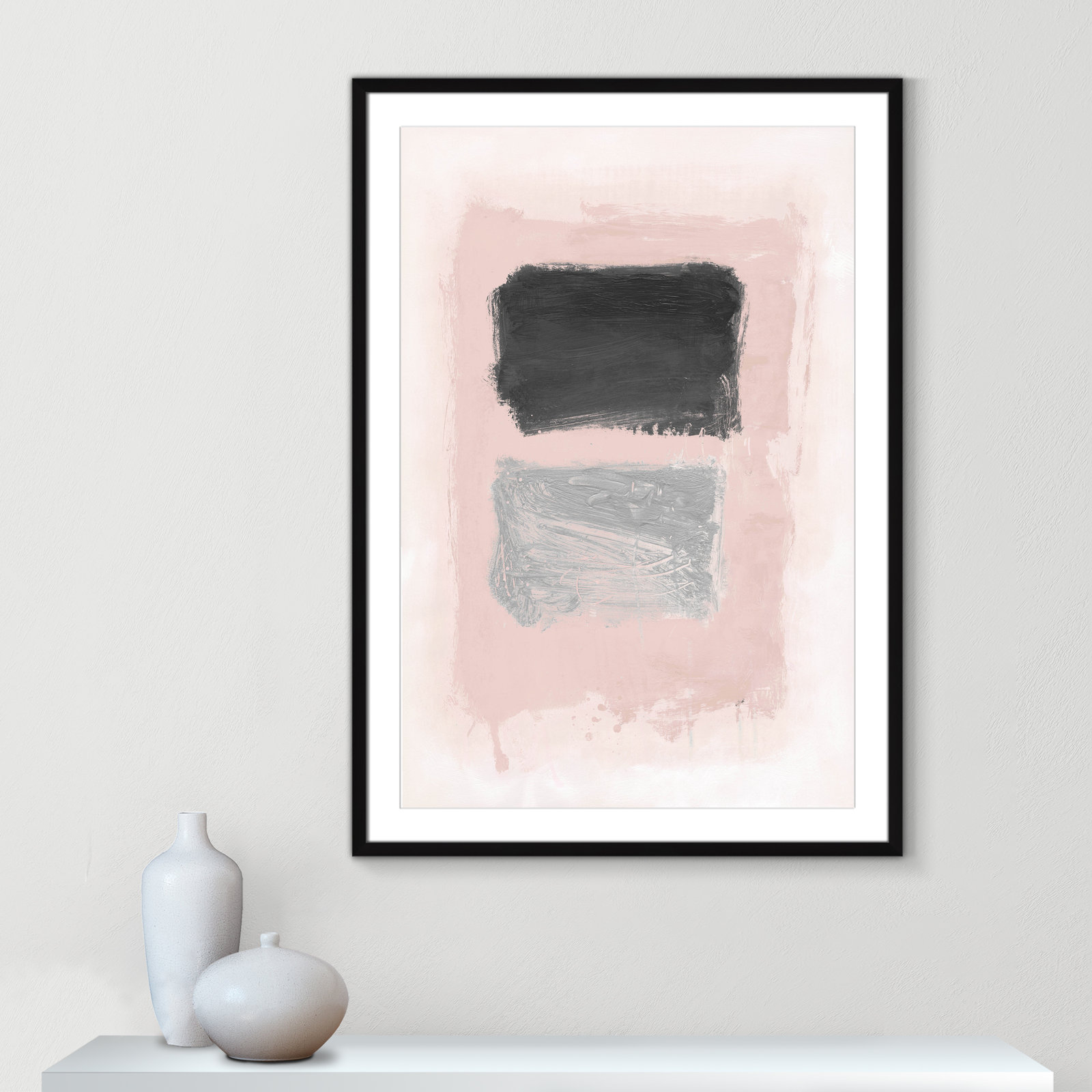 Pink, Black And Silver Shimmer I by Casa Fine Arts, 41.5" H x 29.5" W x 1.25" D, Black Matted Picture Framed