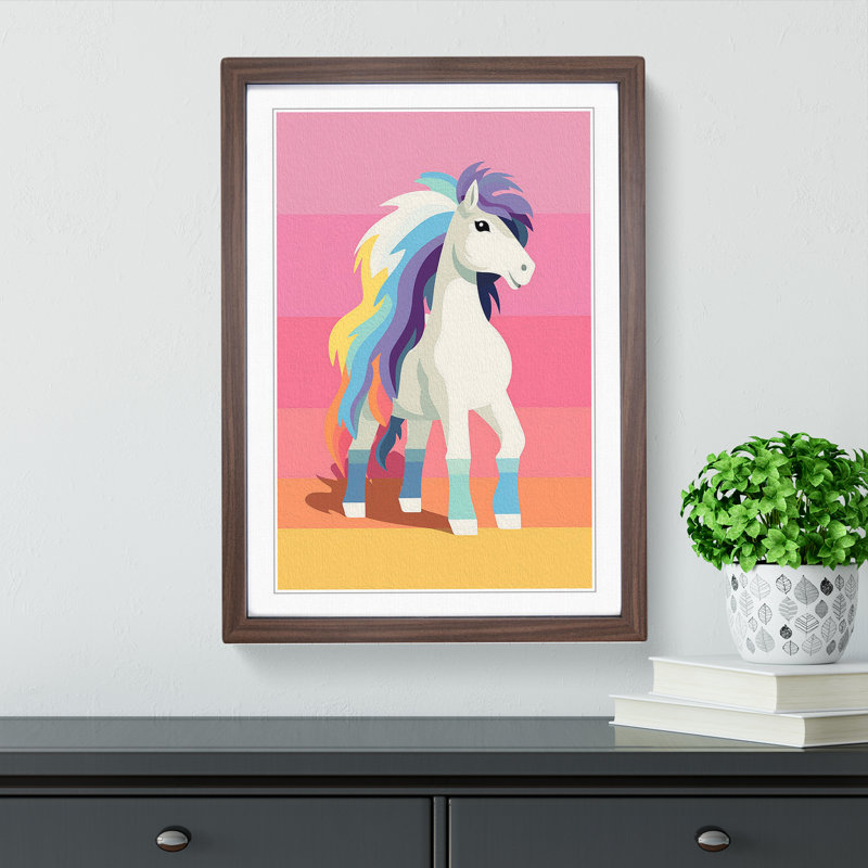 Pony Minimalism No.2 - Single Picture Frame Print on Wood, Walnut Framed, 46cm H x 34cm W x 2cm D