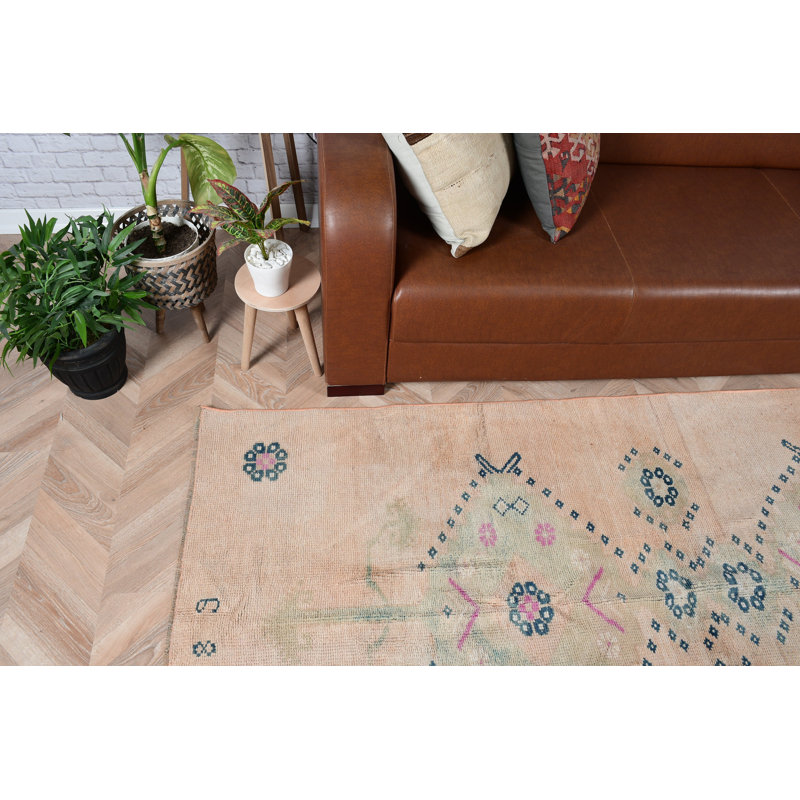 Unique Handmade Turkish Area Rug in Soft Pastel Colours with Geometric Patterns for Elegant Home Decor