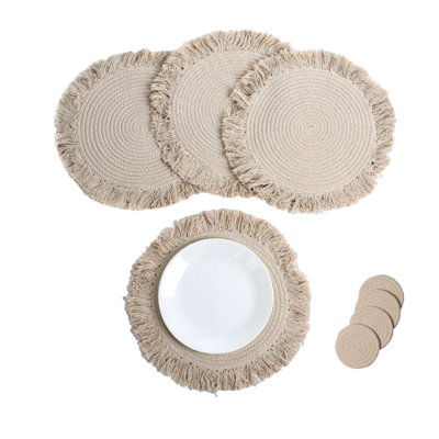 Napperon en coton avec franges en coton et ivoire - ensemble de 4