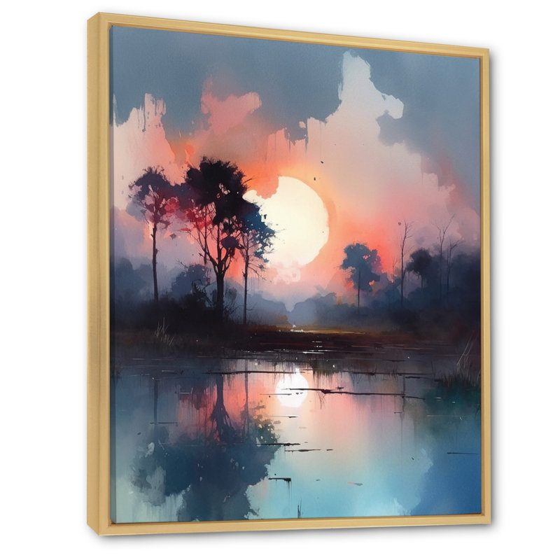 «Peaceful Countryside Sunset», reproduction sur toile, H 32 po x l 24 po x P 1 po, Cadre naturel flottant