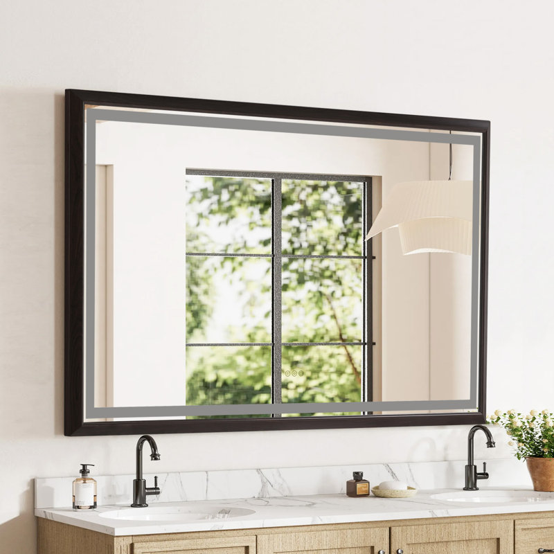 Miroir mural multifonctionnel en aluminium pour salle de bain, miroirs vatiny avec cadre en aluminium, couleur bois brun
