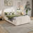 Platform Bed With Curved Linen Blend Upholstered Headboard And Solid Wood Legs-125490218-118372774