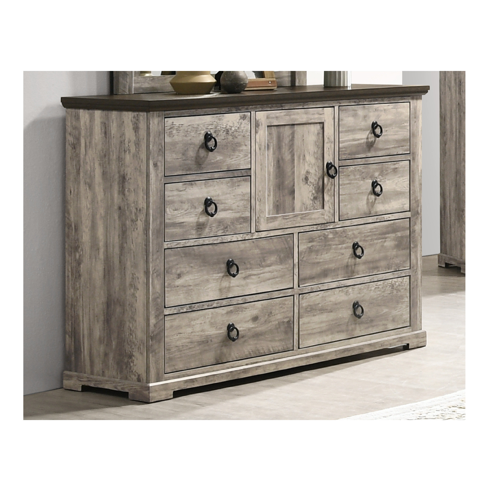 1pc Contemporary Rustic Gray Two-Tone Finish Dresser Metal Pull Knobs Wooden Bedroom Furniture Latitude Run