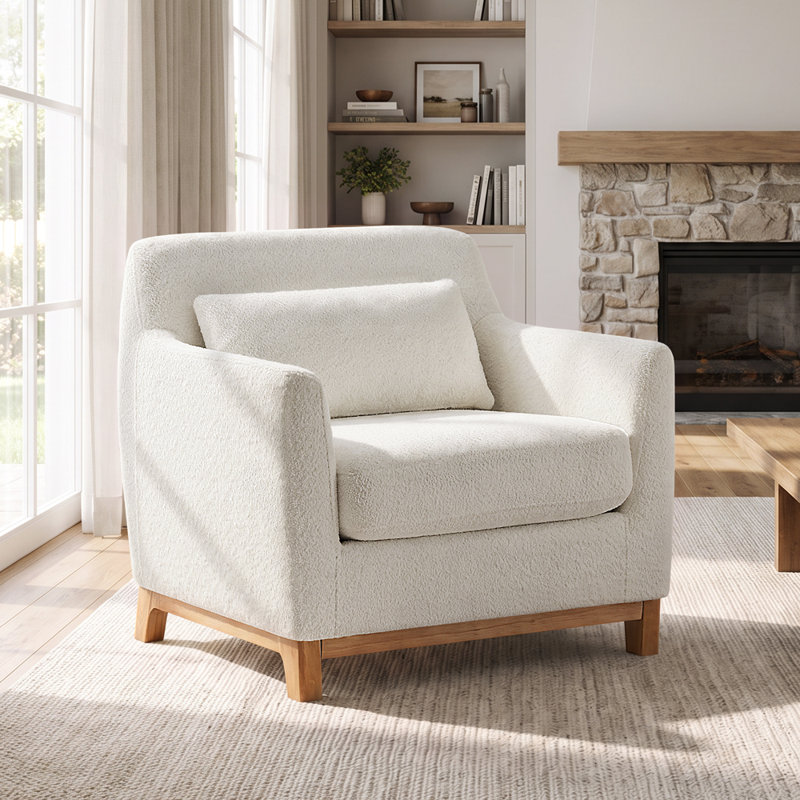 Jazmere 31.5" Armchair, White Boucle, Natural