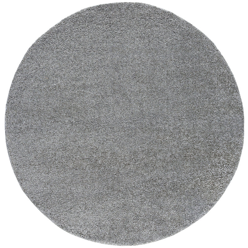 Tapis gris à poils longs Jelissa, Rond 7 pi 10 po