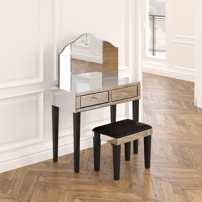 Ensemble de coiffeuse avec miroir 3 pièces Juliet, Noir