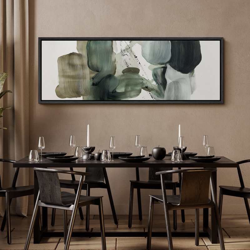 Composition moderne d'un coup de pinceau vert dans un style minimaliste contemporain - grande impression sur toile encadrée de la chambre principale