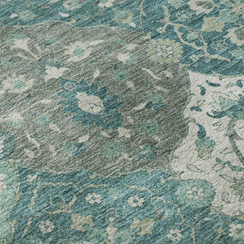 Premium Machine Washable Mayfield AMF2292 Panel Rug, Teal, 5' x 7'6"