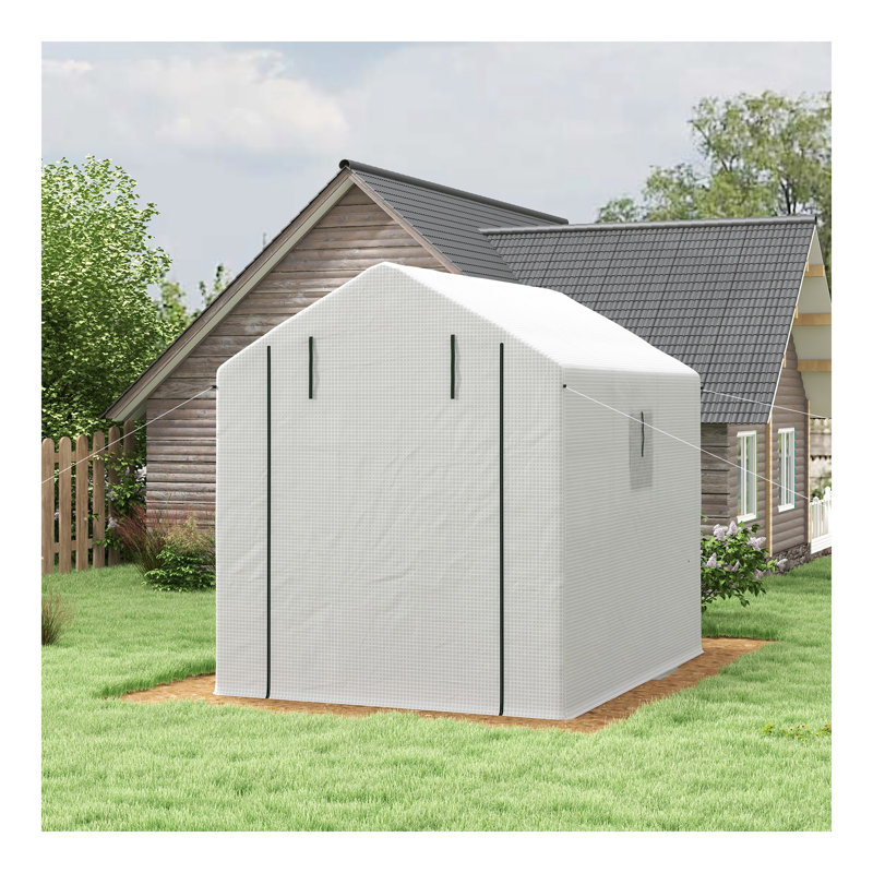 Outsunny 8' X 6' X 7' Walk-In Greenhouse With Mesh Door And Windows, 18 Shelf Green House With Trellis, Plant Labels, UV Protective For Growing Flowers, Herbs, Vegetables, Saplings, White
